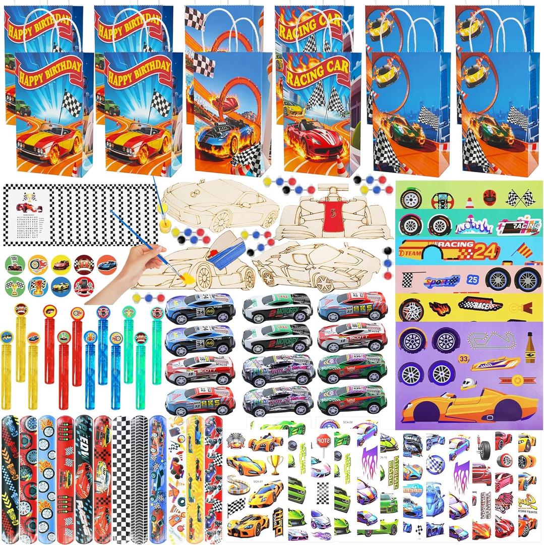 120Pcs Race Car Party Favors Set, Racing Themed Birthday Decorations, Goodie Bag Stuffers for Classroom Rewards, Pinata Fillers & Gift Bags, Racing Party Supplies for Kids Birthday Celebration