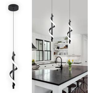 13W Modern Spiral Led Pendant Light Fixture, Cold White 5500K Minimalist Integrated LED Hanging Lamp, Adjustable Hanging Island Light Fixture For Bedroom Living room Kitchen Sink, 1 Pack (Black)