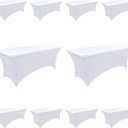 10-Pack 6ft White Spandex Table Covers for Rectangle Standard Folding Tables - Wrinkle Resistant Stretch Tablecloths - Ultimate Fitted Table Protector for Parties, Banquet, Wedding