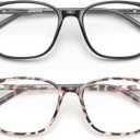 Ultralight Blue Light Glasses for Women - 99% Protection Computer Glasses for All Day Comfort - Anti UV Glare & Eyestrain (Light Black & Leopard)