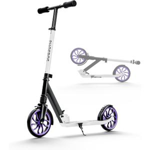 PHOEROS Kick Scooter for Kids Ages 6-12,Teens & Adults, Youth. Lightweight Aluminum Kick Scooter for Teens Adults Boys Girls with 8 inch Big Wheels, Foldable, 3 Height Adjustable, Shock Absorption, Off-white