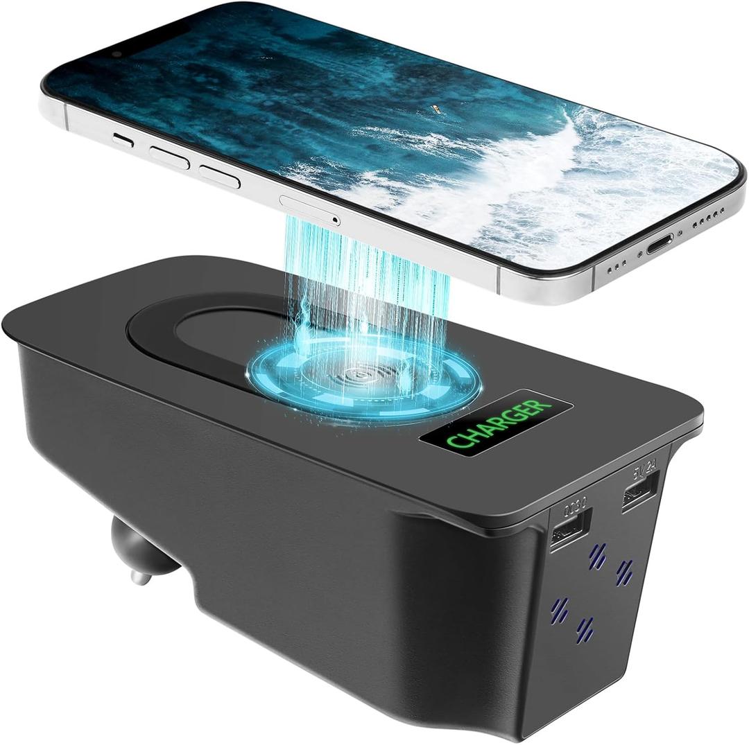 Car Wireless Phone Charger for Volvo 2014-2025 XC90 XC60 V90 V60 S90 S60 with QC 3.0 and USB Port Center Console Accessories Charging Pad (with Light)