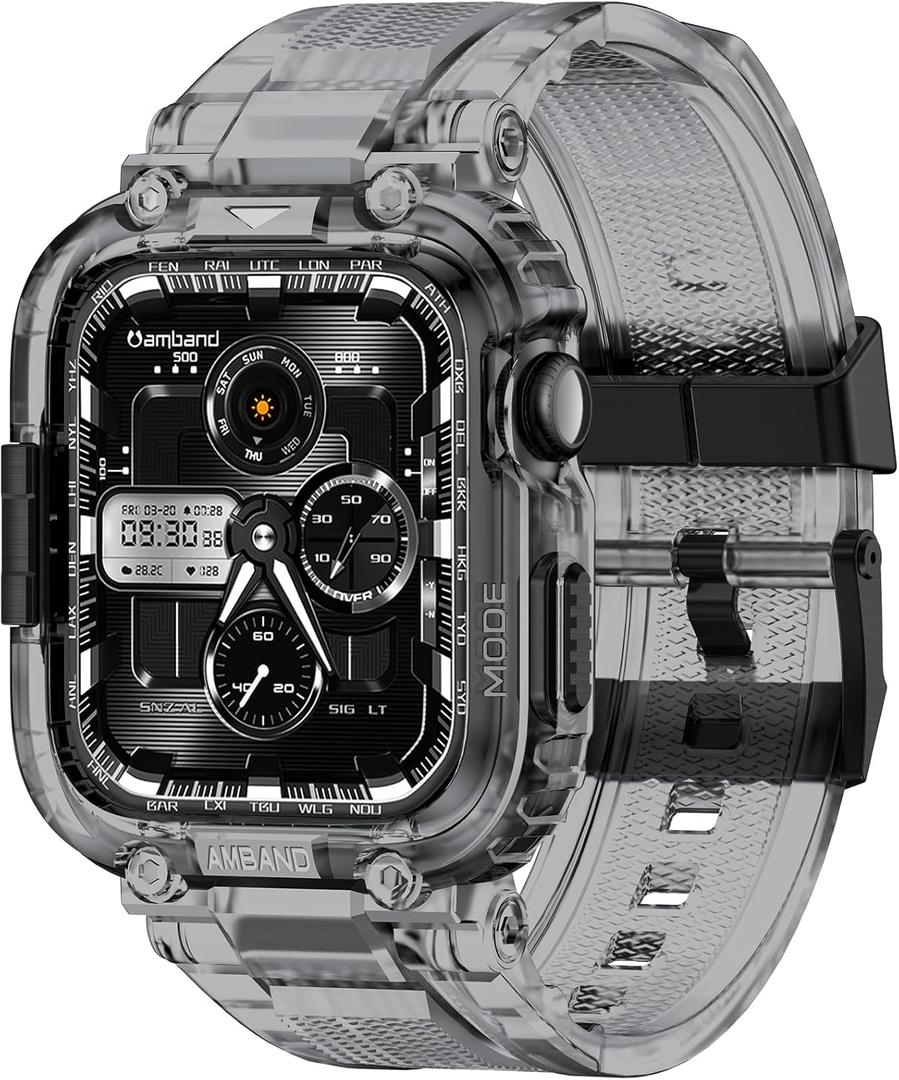 amBand Compatible with Apple Watch Series 11/10 42mm Bands Case for Men Women, M1 Sport Rugged Protective Cover Tactical Strap Military Protector Bumper for iWatch Accessories - Crystal Black