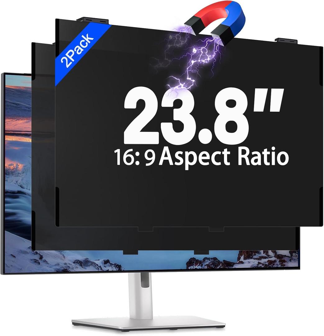 2 Pack 23.8 Inch Magnetic Computer Privacy Screen Filter for Monitor 16:9 Aspect Ratio, Removable Hanging Privacy Screen Shield, Anti Blue Light Filter, Anti-Glare Protector