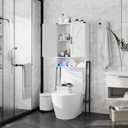 Over The Toilet Storage Cabinet with 2-Door Design Bathroom Organizers and Storage with Anti-Tip Device Over Toilet Organizer with Shelves for Bathroom,Restroom,Laundry White, 23.46" X 9.96" X 67.28"