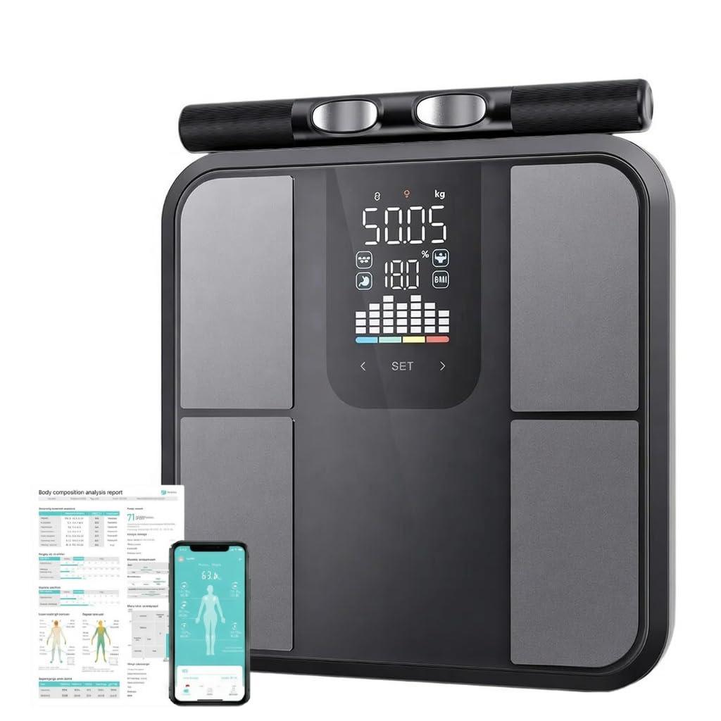 Advanced 8-Electrode Smart Body Composition Scale with Handle, High Precision Full-Body & Segmental Analysis, 50+ App Metrics with BMI, BMR, Muscle Mass, Fat Percentage, 400 lbs Capacity