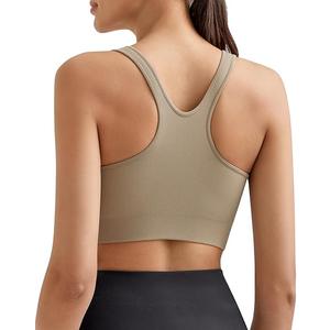 Promover Padded Sports Bras for Women Y-Back Racerback Seamless Medium Supportive Ribbed Yoga Cami Bra, XL