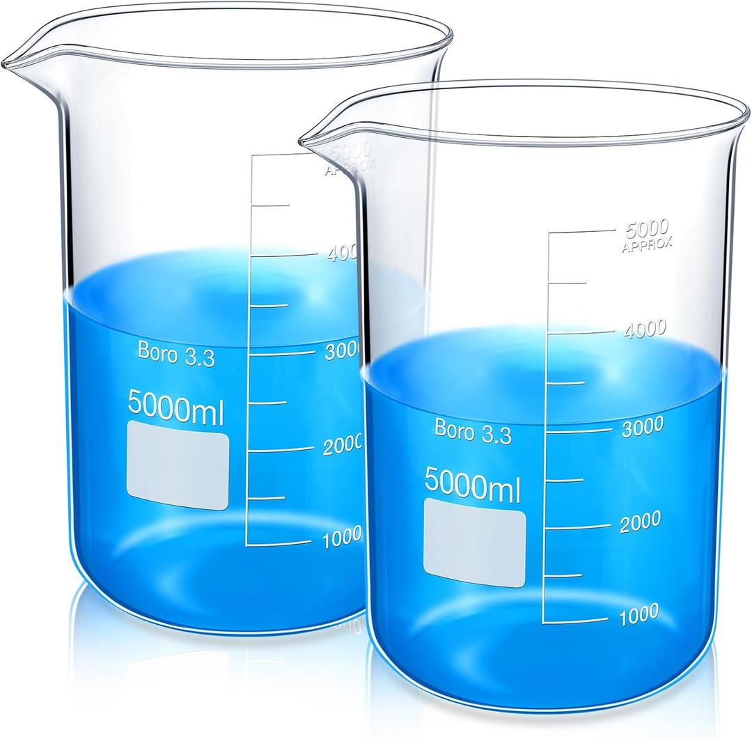Relaxweex 2 Pcs 5000ml Borosilicate Glass Beaker, Lab Beakers Griffin Form