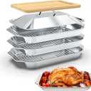 Grilling Prep and Serve Trays, 5-in-1 Grill Carry System Stainless Steel Food Prep Tray Set with Lid for BBQ, Marinating, and Serving