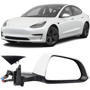 Dasbecan Passenger Side View Mirror Compatible with 2017-2022 Tesla Model 3 Right Door Mirror With Power Folding/Heated Glass/Memory/Power Heated Glass (White)