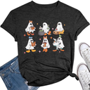 VILOVE Women Halloween Pumpkin T-Shirt Cute Ghost Graphic Shirt Spooky Season Tee Fall Graphic Short Sleeve Tee, Size L