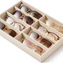 pickpiff Drawer Sunglass Organizer & Display Tray: 1 Pcs 8 Grids Velvet Scratch-Free Eyeglasses Case (13.8x9.4x1.6inch) - Soft Beige Glasses Storage Holder Box for Men & Women