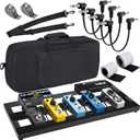 Medium Guitar Pedal Board, 20x8x1.2", Aluminum Alloy Black Effects Pedal Board with 4 Pcs 6 Inch Guitar Pedal Cable, Carrying Bag, Adhesive Hookside Tape