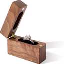 Wooden Engagement Ring Box Small Slim Flat Ring Case for Proposal,Wedding (Walnut Wood)
