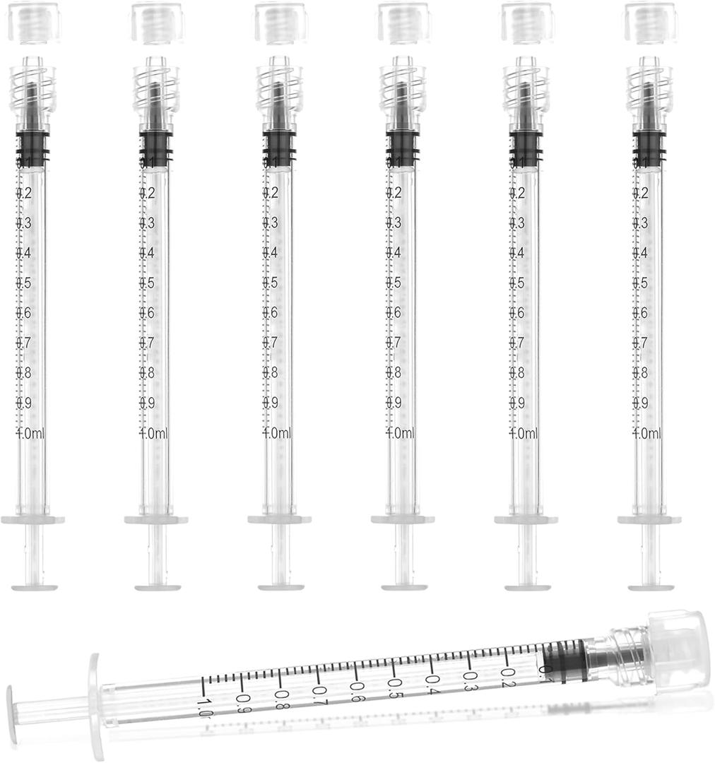 1ml Syringes Without Needle, 20Pack Plastic Syringe With Cap for Liquid, Measuring, Ink Refilling, Oil, Liquids Glue Applicator, Individually Sealed