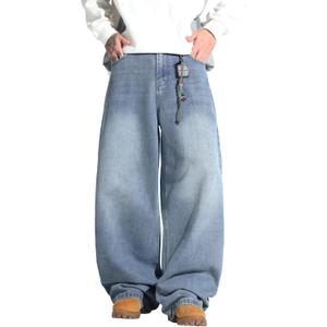 Men's Baggy Y2K Hip Hop Street Jeans Wide Leg Denim Pants Loose Fit Long Trousers (Large, F10 Blue)