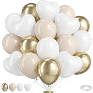 yueton Heart Shaped 12 inch Latex Balloon for Home Room Celebration Party, Birthday Decoration, white and beige