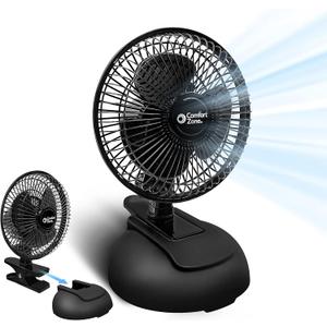 Comfort Zone CZ6XMBK 6 2-Speed Combo Clip or Desk Fan with Removable Base, Strong Clamp for Firm Grip, Suitable for Bedroom, Office, or Dorm Room, Black