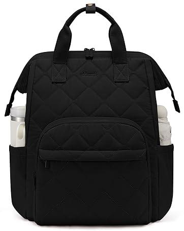 LOVEVOOK Laptop Backpack for Women, Puffer Quilted Computer Bag for Travel Work Business, Casual Daypack for Teacher Nurse, Black
