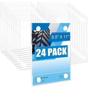 24 Pack Acrylic Wall Sign Holder 8.5 x 11 Inch Vertical or Horizontal Use Wall Mount Sign Holder No Drilling Clear Acrylic Frames with Tape Adhesive for Office Store Wedding Party Decor