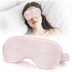 Uamector Silk Eye Mask for Sleeping, Adjustable & Super Soft Sleep Mask, Breathable Blindfold for Men & Women, Perfect Light Blocking for Night, Travel, Nap, Yoga, and Meditation (Pink)