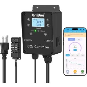 Briidea Wi-Fi CO2 Controller for Grow Tent, Two-Plug System for CO2 Regulatos and Inline Exhaust Fans, Smart Environmental WiFi-Controller to Adjusts CO2 for Grow Tents, Grow Rooms, Greenhouses