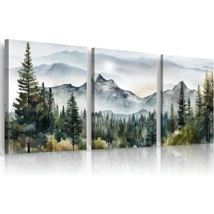 MHARTK66 Large Size Wall Art for Living Room Modern Wall Decor for Bedroom Office Decor Abstract Mountain Forest Landscapes Ink Painting 3 Piece Framed Canvas Art Prints Ready to Hang Wall Pictures