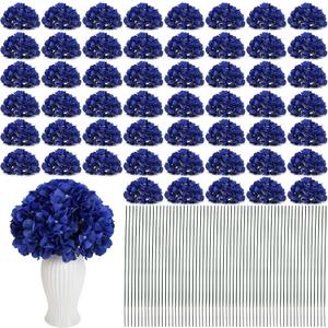 104 Pcs Hydrangea Artificial Flowers, Royal Blue Faux Hydrangea Flowers with Stems for Wedding Arch, Realistic Fake Silk Hydrangeas for Table Centerpieces, Baby Shower, Home Party Decoration