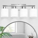 SILAMPDI 4-Light Bathroom Lighting Fixtures Over Mirror, Brushed Nickel Bathroom Vanity Light, Modern Rustproof Wall Sconce Lights, Milky White Frosted Glass Shades, E26 Base, Bulbs Not Included