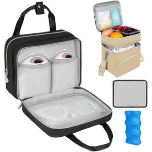 Wearable Breast Pump Bag with Cooler Compartment Compatible with Momcozy M5/S12 Pro, Elvie & Medela Pump in Style, Breastmilk Baby Bottle Cooler Bag with Ice Pack, Black&Apricot
