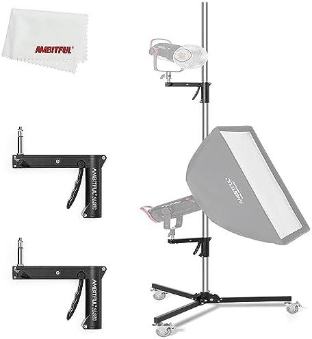 AMBITFUL Heavy Duty Photography Light Stand with Wheels, 8.5FT Adjustable Steel Stand with Pistol Grip & 360° Casters, 1/4" 3/8" Screw for Studio Monolight, Softbox, Umbrella, Strobe Lights