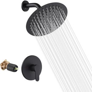 Matte Black Shower Faucet GGStudy Single Function Shower Trim Kit with Rough-in Valve Shower Set Bath Rainfall Shower Faucet System 8inch Round Stainless Steel Metal Shower Head
