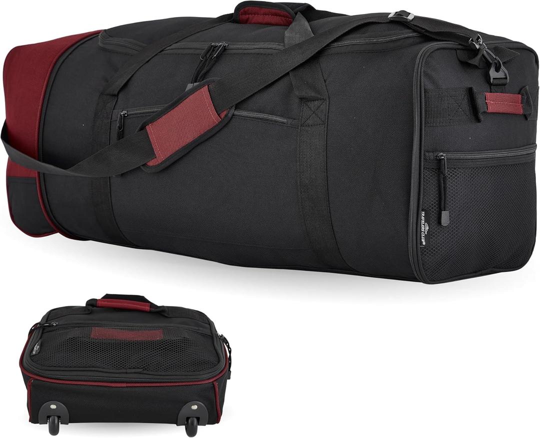Travelers Club 32-inch Collapsible Expandble Travel Rolling Duffel Bag (Red)