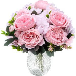 Peonies Artificial Flowers, 2 Packs Simulated Silk Peonies Flowers Fake, Mixed Pink Peonies Flowers Bouquet for Centerpiece Table Wedding Party Home Decoration(Pink Purple)