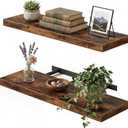 Fixwal Wood Floating Shelves for Wall, 22" Long Wall Mounted Shelves for Living Room, Bedroom, Bathroom and Kitchen, Wall Shelves for Storage, Books, Room Decor (Rustic Brown, Set of 2)