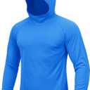 TACVASEN Men's Rash Guard Sun Hoodie Long Sleeve UPF 50+ Sun Protection SPF Quick Dry Hiking Swim Fishing Shirt (Blue)