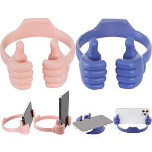 Honsky Cell Phone Stand Holder 2-Pack,Thumbs Up Lazy Phone Stand,Universal Adjustable Flexible Dock for All Phones & Tablets,Cute Stocking Stuffer Gift for Teen Girls,Flag Blue/Pink (for 4"-10")
