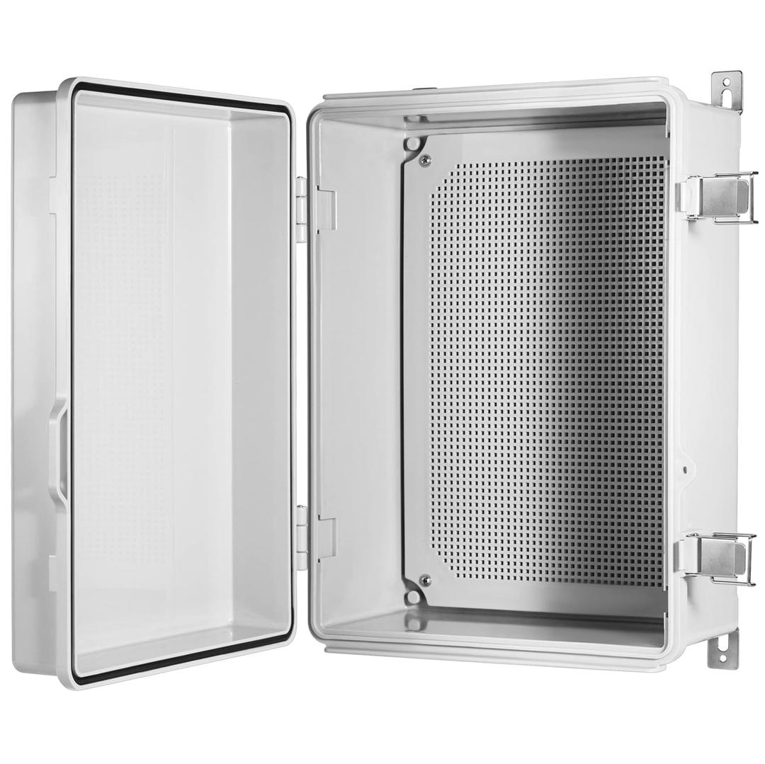 Waterproof Electrical Junction Box IP67 ABS Plastic Enclosure with Hinged Cover with Mounting Plate, Wall Brackets (Grey Cover, 16.1"x12.2"x7.1")
