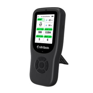LifeBasis Air Quality Monitor Indoor, 11-in-1 Air Quality Detector with Stand, Real-Time Air Meter Test AQI, PM1.0, PM2.5, PM10, CO2, TVOC, HCHO, Particles, Temperature and Humidity, Dual Alert -Black