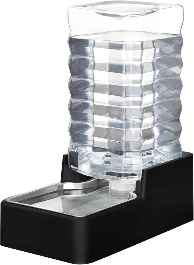 RIZZARI Stainless Steel Pet Water Feeder: 9.5L Black Automatic Leak-Proof Gravity Dispenser - Without Filter - for Senior 40-60 LB Dogs with Joint Spine Issues -Garage Living Room