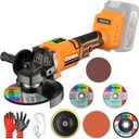 Cordless Angle Grinder Compatible for Dewalt 20V Max Battery, 3 Variable Speed, Brushless Motor with LED, Power Angle Grinder Tool Stand, Flap Disc Grinding, (No Battery), Light Orange
