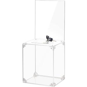 KYODOLED Large Tall Acrylic Donation Box with Slot and Lock, Clear Ballot Box with 6"x8" Sign Holder Storage Container for Voting, Raffle,Tip Jar, 6.7"x5.23"x8"