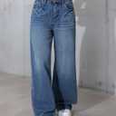 Women Baggy Jeans High Waisted Loose Fit Vintage Oversized Wide Leg Long Denim Pants Trousers (Blue)