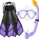 Kids Snorkel Set, Mask Fins Snorkeling Gear for Kids Anti-Fog Swim Goggles 180 Panoramic View Dry Top Snorkel and Dive Flippers Combo with Travel Bag for Snorkeling Training Swimming Diving
