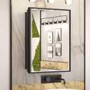 Keonjinn 17" x 25" Black Medicine Cabinets for Bathroom with Mirror Recessed or Surface Wall-Mounted Aluminum Alloy Framed Beveled Mirror, Single Door Metal Bathroom Vanity Mirror with Storage Cabinet