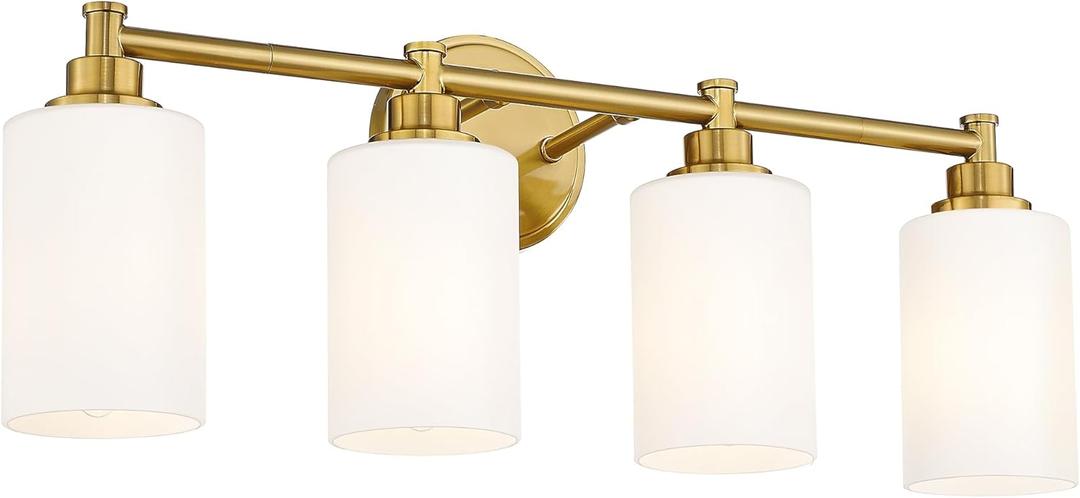 FEMILA 25" Brushed Gold Bathroom Light Fixtures, 4 Light Vanity Light Fixture, Bathroom Lighting with Milk White Glass, 4FYC56B-4W BG-MG