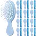 24 Pcs Mini Hair Brush Set 12 Travel Wet Dry Hair Combs Small Pocket Detangling 12 Plastic Combs for Spa Birthday Sleepover Bridal Shower Bachelorette Christmas Party Gift Box(Blue)