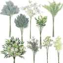 FOTEEWL 70 Pcs Artificial Greenery Stems Box Set,with 8 Kinds of Faux Plants and Fake Flowers for DIY Bridal Bouquets Wedding Floral Arrangement Table Centerpieces Decoration (Sage Green & White)