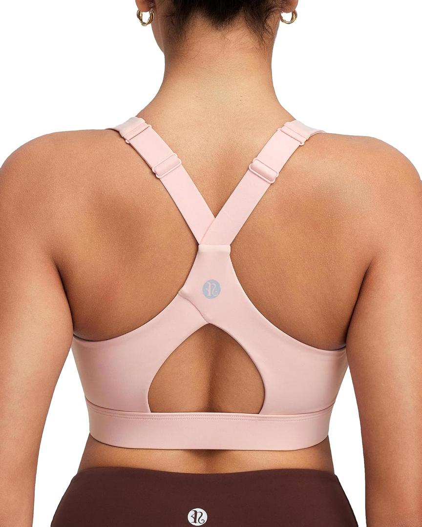 RUNNING GIRL Sports Bras for Women High Support, Adjustable Straps High Impact Sports Bras with Sewn in Pads Workout Bra (Large, Pink Peony)