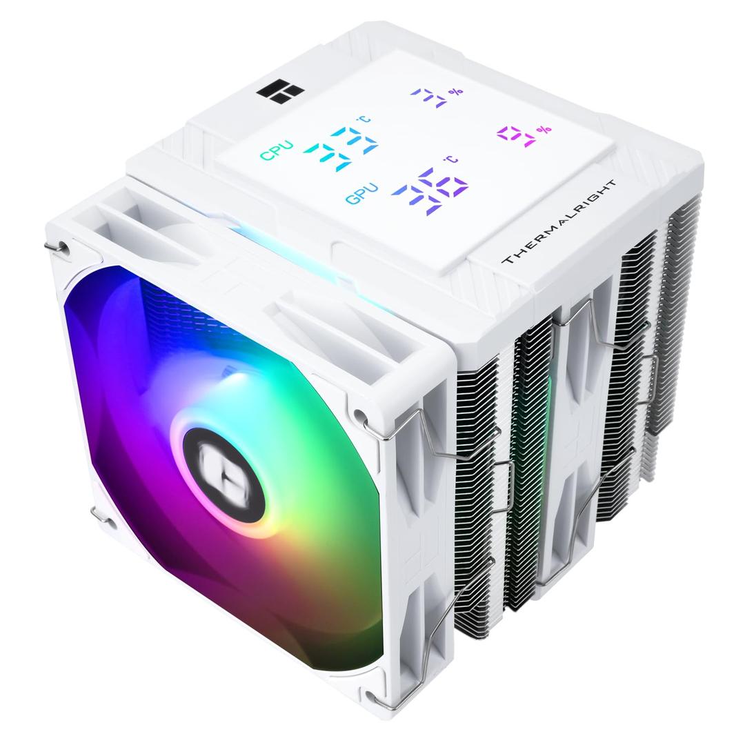 Thermalright Peerless Assassin 120 Digital ARGB White CPU Cooler, Dual Towers and Dual Fans Cooling, CPU Air Cooler, Digital Display Top Cover, 1850RPM+10%, for AM4/AM5,Intel LGA1851/1700, 5V ARGB Led